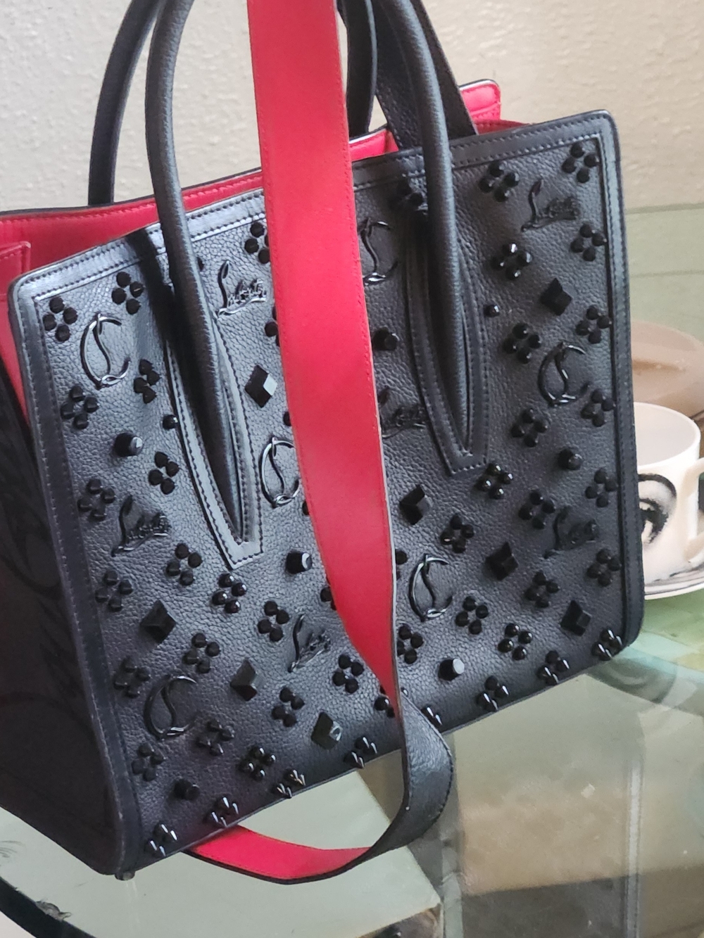 Christian Louboutin Black Tote with Pink Interior and Strap Accents